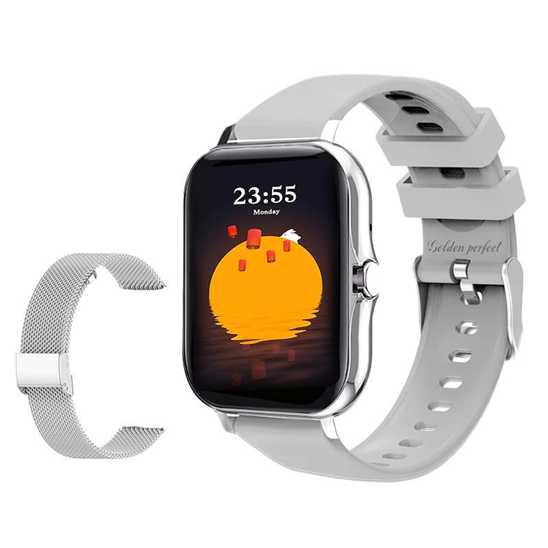 s-zoom.file_-1005.jpg Silver square smartwatch, 120 sport modes, heart rate & SpO , weather IP6 - Image 1