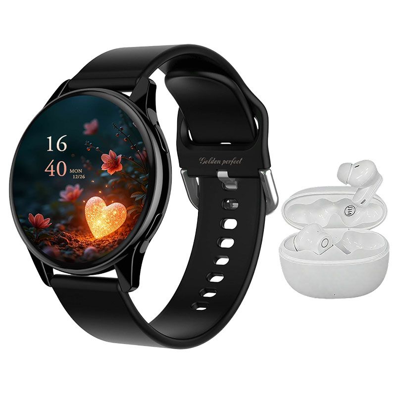 s-zoom.file_-1009.jpg Smartwatch Gift for Men - 1.52" HD Black Smartwatch & Auto-Pair Earphones - Image 1