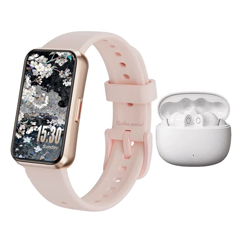 s-zoom.file_-1033.jpg Pink Smartwatch Bluetooth Earphones - 24/7 Health Care, 100+ Sports Modes - Image 1