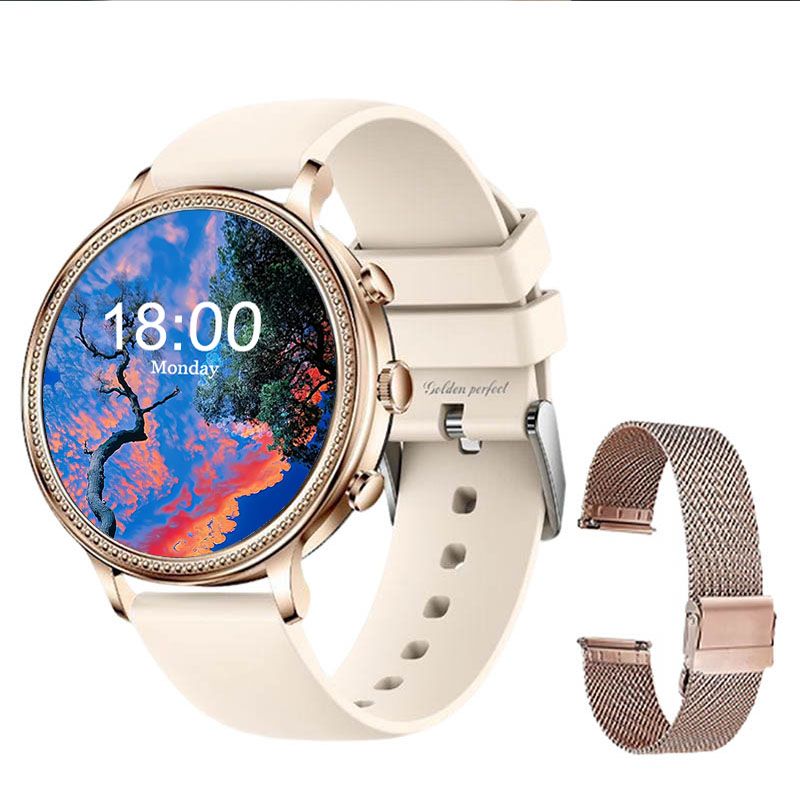 s-zoom.file_-1065.jpg Women's 1.39" Gold Round Smartwatch - Dual Straps Jewelry Style - Image 1