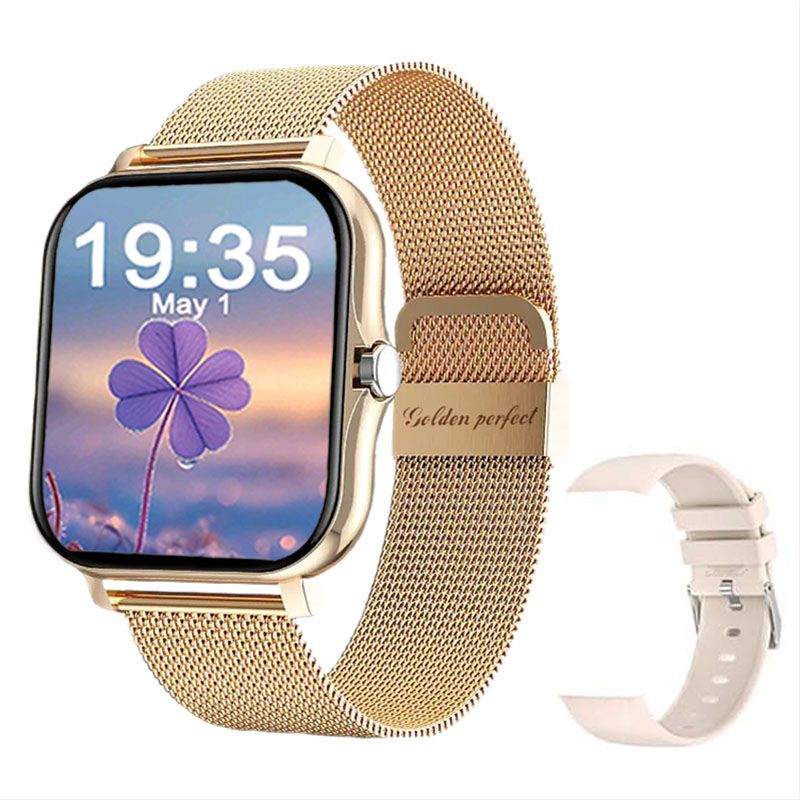 s-zoom.file_-1070.jpg Golden Perfect Women's 1.83" Gold Square Smartwatch - Dual-Strap Edition - Image 1