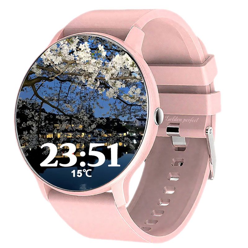 s-zoom.file_-1107.jpg Golden Perfect Smartwatch Gift for Women - 1.28" Pink HD Display - Image 1