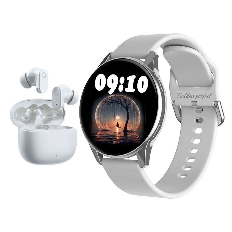 s-zoom.file_-1109.jpg Golden Perfect Unisex Smartwatch & Earbuds - 1.52" Grey HD Fitness Set - Image 1