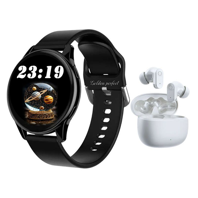 s-zoom.file_-1130.jpg Golden Perfect Men's Black Sports Smartwatch with Earbuds - HD Calling Set - Image 1