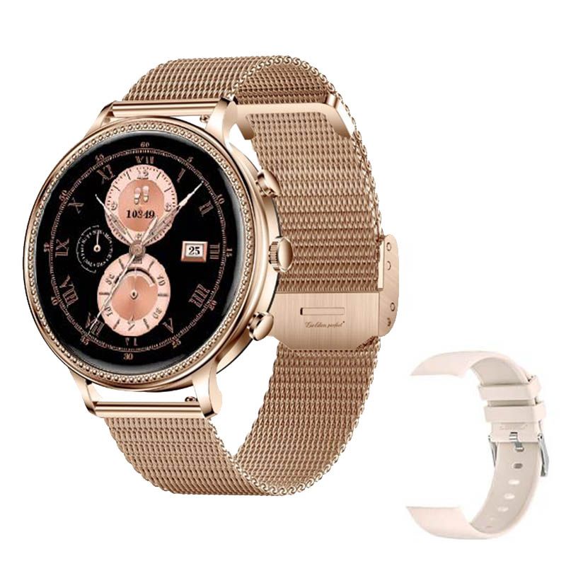 s-zoom.file_-1147.jpg Golden Perfect Women's Smartwatch - Rose Gold Dual Straps, Gift for Her - Image 1