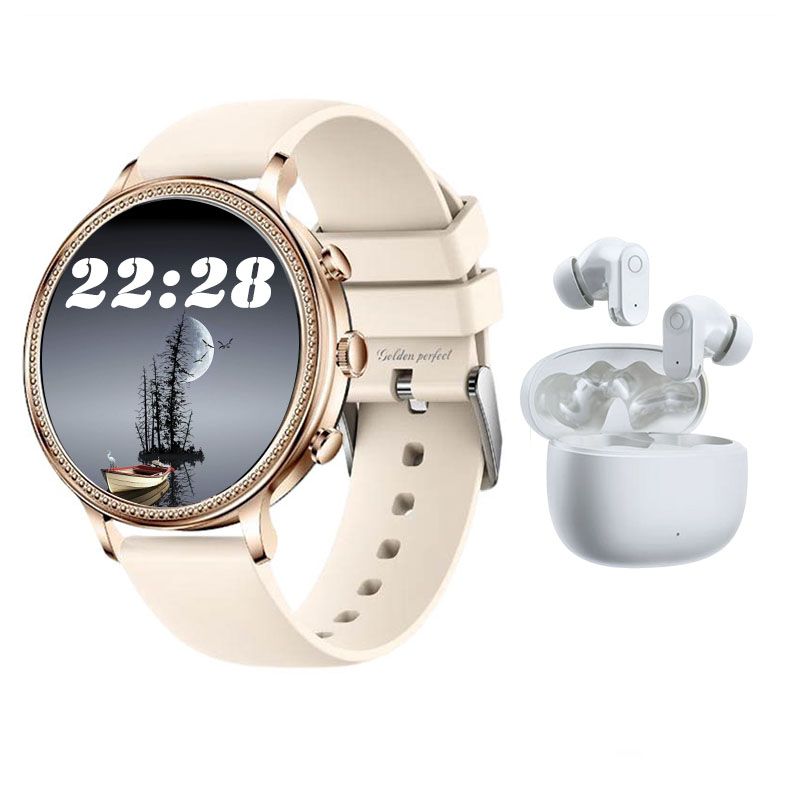 s-zoom.file_-1174.jpg 1.39 Inch Women's Smartwatch & Earbuds Gift Set - Dual-Strap Rose Gold - Image 1