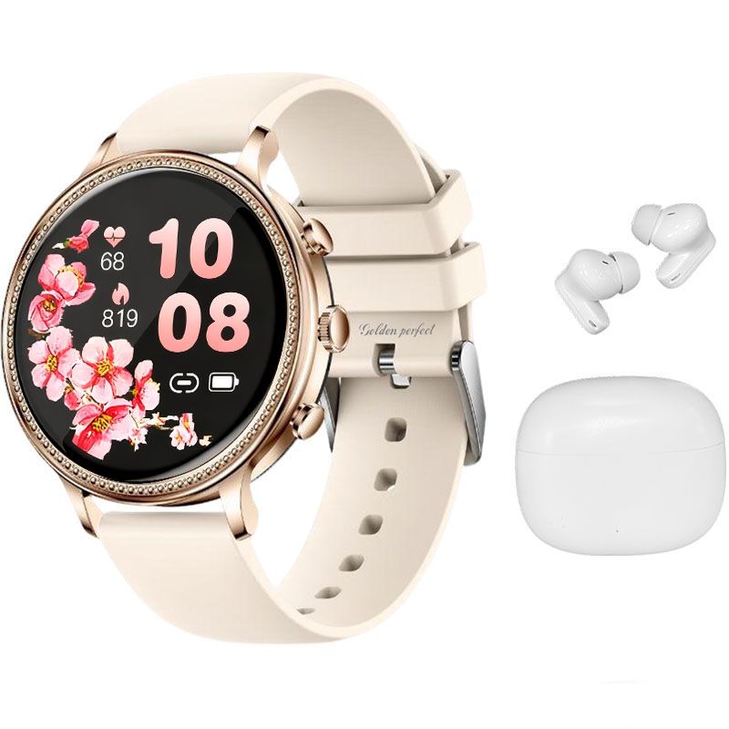 s-zoom.file_-1177.jpg Golden Perfect Women's Fitness Smartwatch and Earbuds - Dual Strap Kit - Image 1