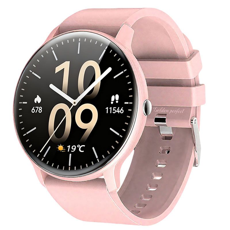 s-zoom.file_-1188.jpg Golden Perfect Smartwatch for Women Pink HD Fitness Watch with Heart Rate - Image 1
