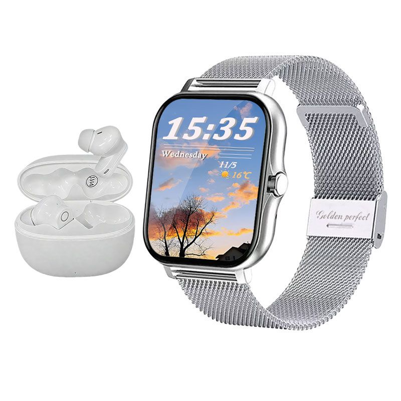 s-zoom.file_-1199.jpg Golden Perfect Unisex Smartwatch & Earbuds Set 1.83" HD Business Style - Image 1