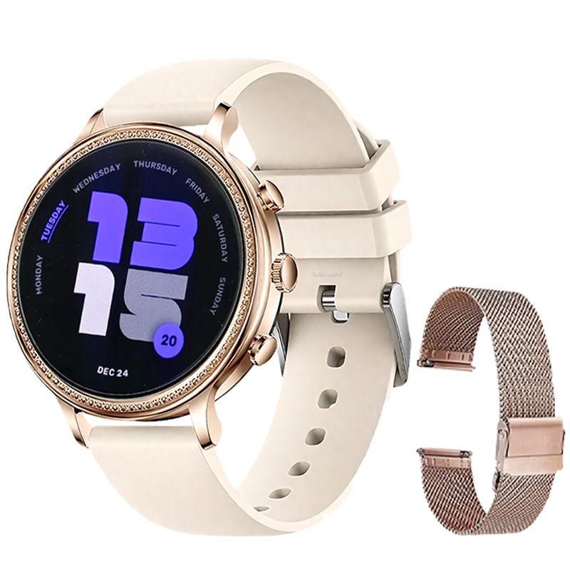 s-zoom.file_-1217.jpg Golden Perfect Women's Smartwatch Rose Gold Frame with 2 Straps-Women Gift - Image 1