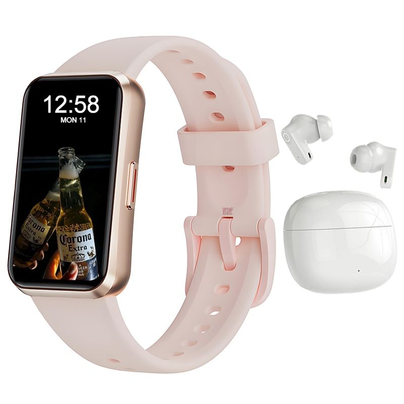 s-zoom.file_-214.jpg Pink Smart Watch for Women with Bluetooth Earbuds Set,Perfect Gift for Her - Image 1
