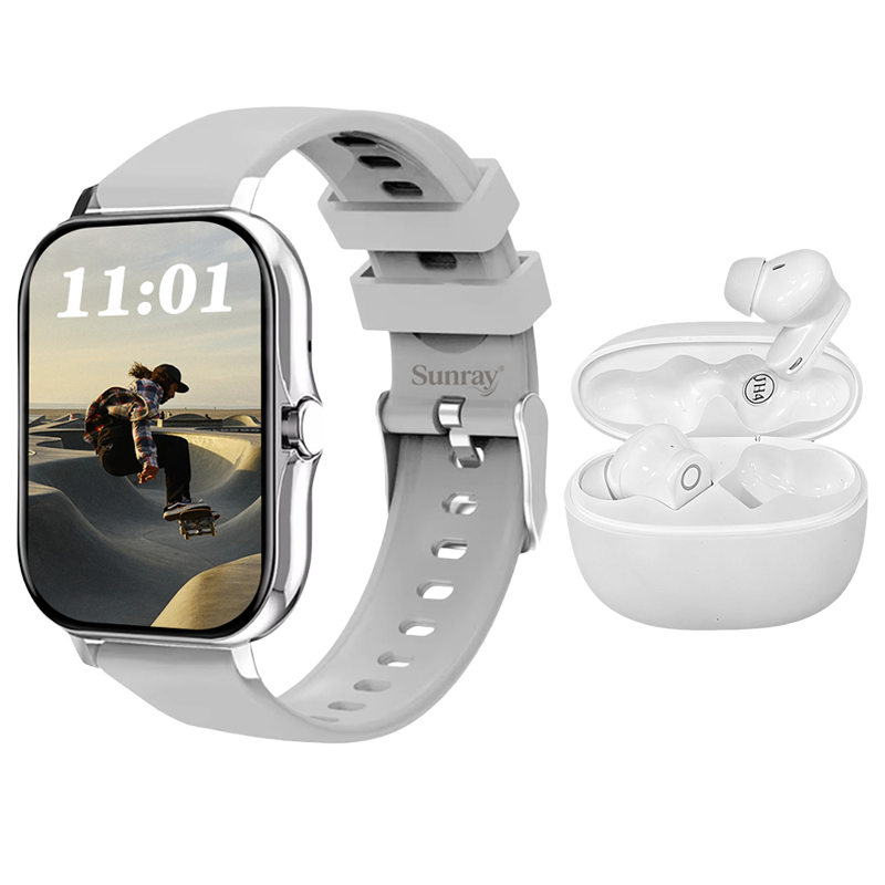 s-zoom.file_-240.png SUNRAY Smartwatch & Earbuds Combo, 1.83" HD, Dual Straps, Bluetooth Calling - Image 1