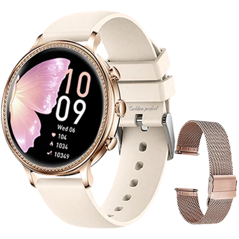 s-zoom.file_-248.png Golden Perfect Women's Smartwatch with Dual Straps - Elegant & Smart - Image 1
