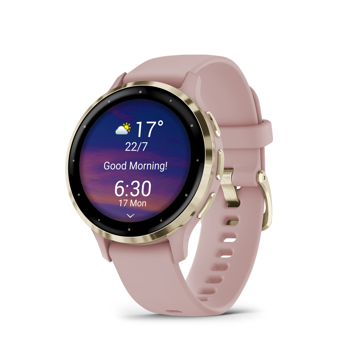 s-zoom.file_-254.png Garmin Venu 3S: Soft Gold Stainless Steel Bezel Dust Rose Case and Silicone Band - Image 1