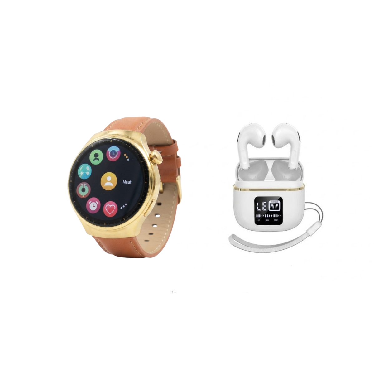 s-zoom.file_-266.png Gold Premium Smartwatch and J88 Bluetooth Stereo Earbuds Combo - Image 1