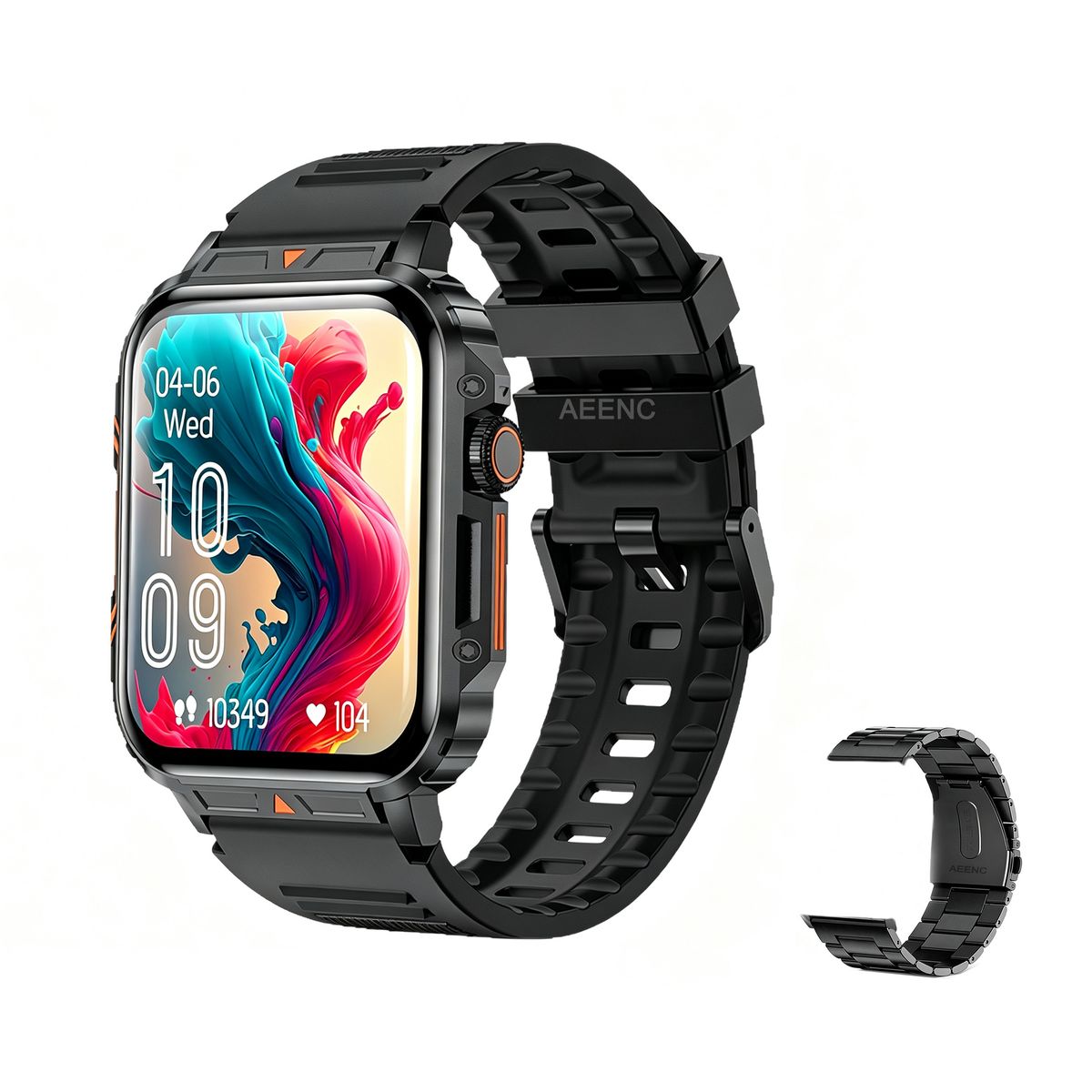 s-zoom.file_-268.jpg Unisex Smartwatch,Bluetooth Calling/Heart Rate/Blood Pressure/GPS,2 Straps - Image 1