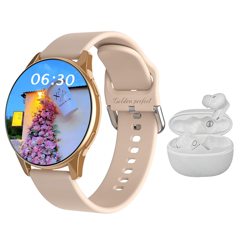 s-zoom.file_-381.png Women Smartwatch & Bluetooth Earphones Set 1.52" HD Rose Gold Sporty Chic - Image 1
