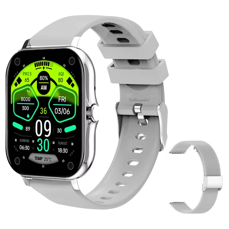 s-zoom.file_-391.png Square Smartwatch for Men 1.83" Silver Big Screen Dual Strap Street Style - Image 1