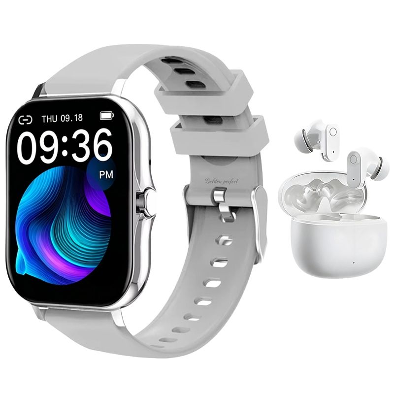 s-zoom.file_-409.jpg Men's Fitness Smart Watch & Wireless Earbuds Android iOS - Grey - Image 1