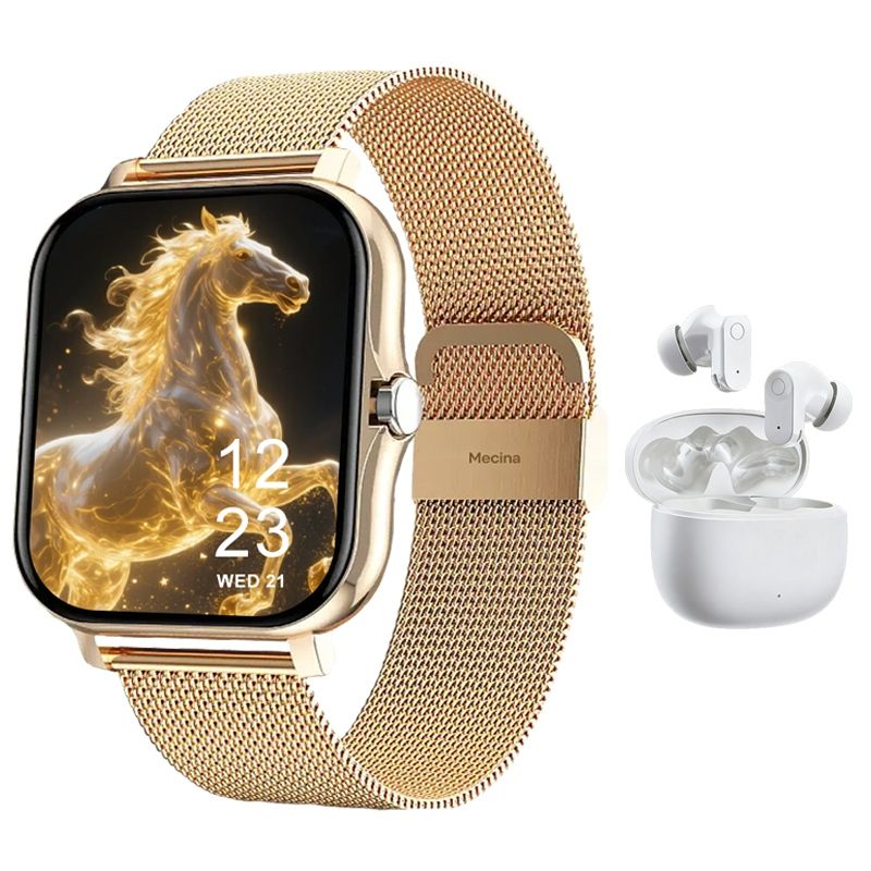 s-zoom.file_-468.jpg Mecina Smart Watch For Women & Earbuds - 2-in-1 Urban Commuter Tech Set - Image 1