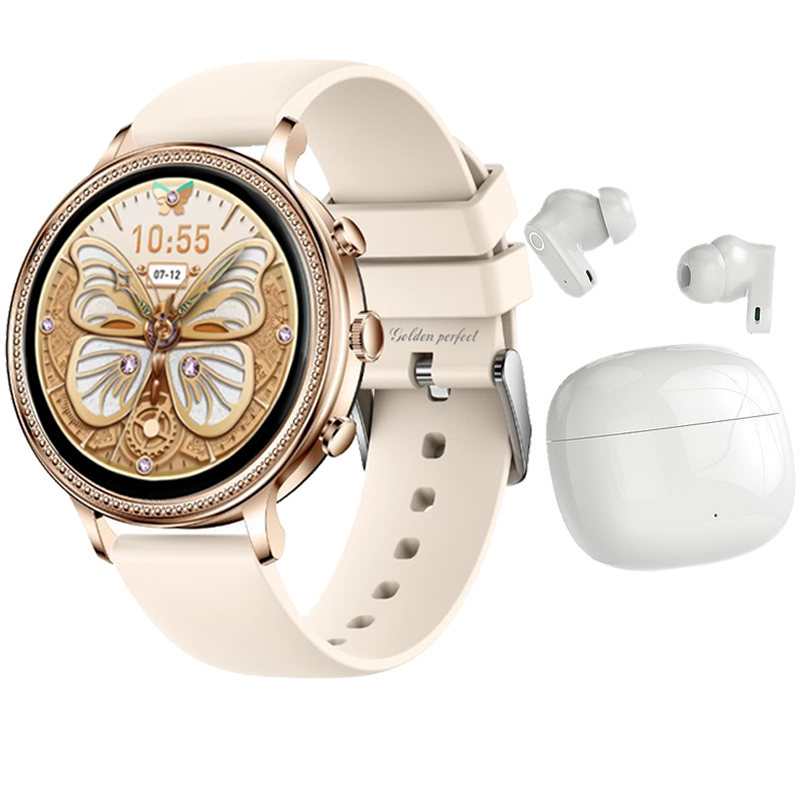 s-zoom.file_-468.png Women Smartwatch with Dual Straps & Wireless Earbuds-Fitness & Style Combo - Image 1