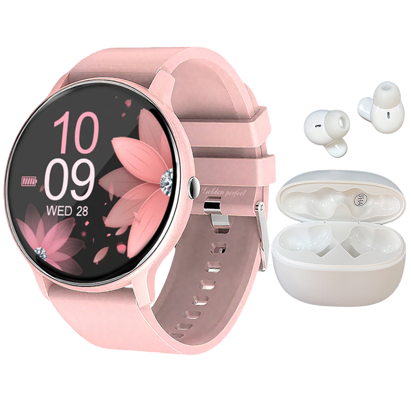 s-zoom.file_-470.png Golden Perfect Women's Pink Sports Smartwatch & Earbuds-Fitness Gift Combo - Image 1