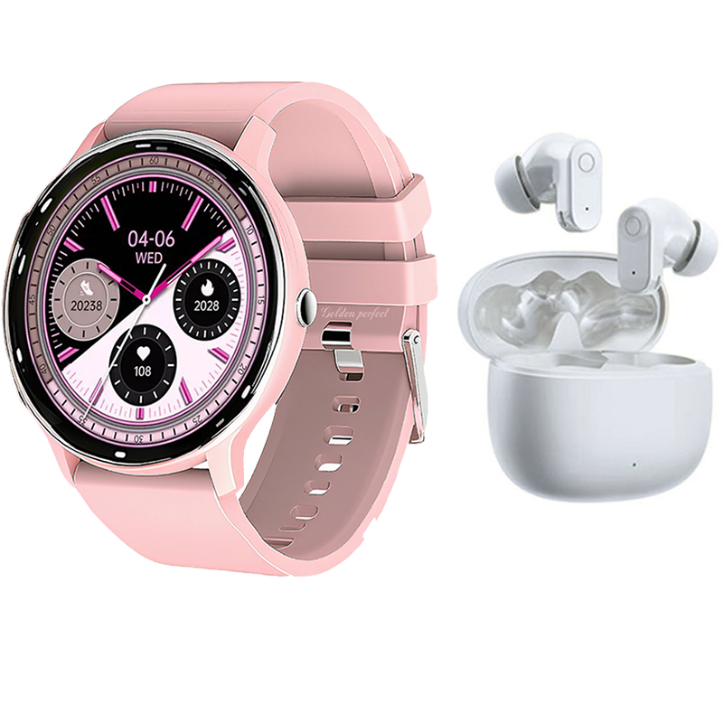 s-zoom.file_-472.png Golden Perfect Pink Smartwatch and Earbuds for women - Lovely Gift for Her - Image 1