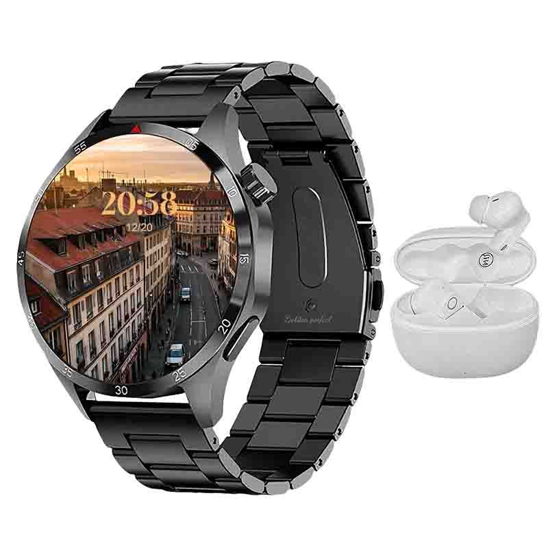 s-zoom.file_-516.jpg Black Men's Luxury Smartwatch & Bluetooth Earphones Dual Strap 120+ Sports - Image 1