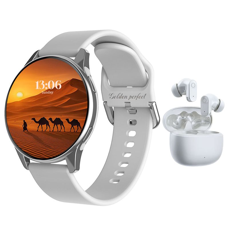 s-zoom.file_-519.jpg Golden Perfect Unisex Smartwatch with Earphones Combo-Ideal Gift Set - Image 1