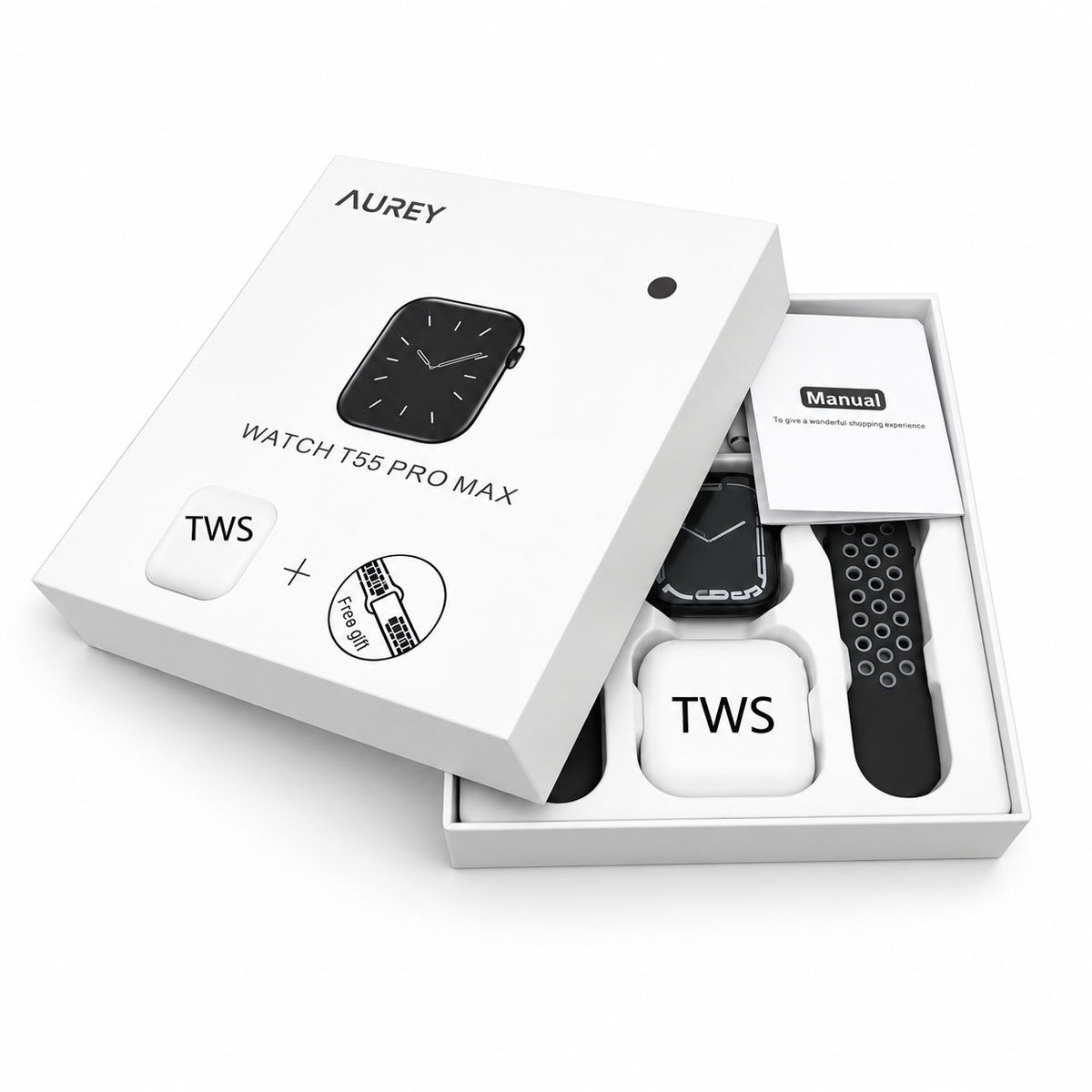 s-zoom.file_-607.jpg T55 ProMax Smart Watch with Wireless Earbuds Bluetooth FitnessTracker-AUREY - Image 1