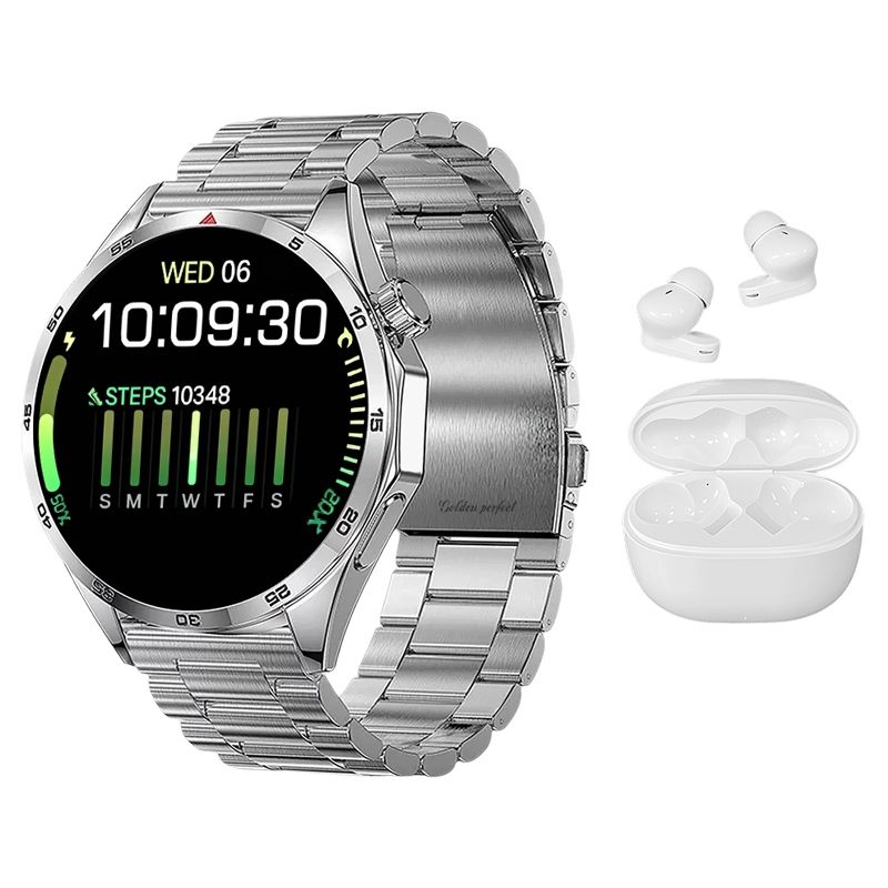 s-zoom.file_-738.jpg Executive Smartwatch for Men 1.43" Silver Dual Strap & Earphones - Image 1