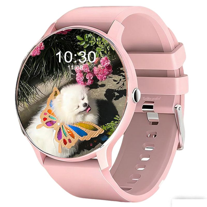 s-zoom.file_-786.jpg Golden Perfect Smartwatch for Women 1.28" AMOLED Trendy Fitness Smart Watch - Image 1