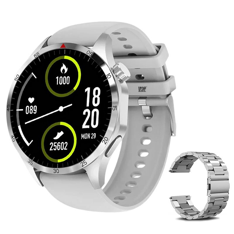s-zoom.file_-792.jpg Men's Silver Smart Watch - Dual Strap Round Smartwatch for Sport & Business - Image 1