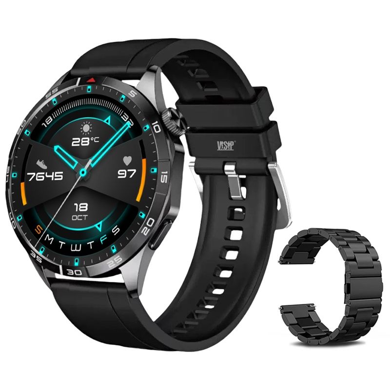 s-zoom.file_-850.jpg Black Smart Watch Dual Straps - Fitness Tracker with Bluetooth Connectivity - Image 1