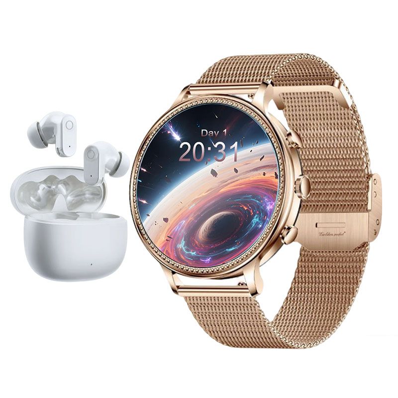 s-zoom.file_-859.jpg Golden Perfect Smartwatch With Earphones For Women-Gift Ready ,Easy To Use - Image 1