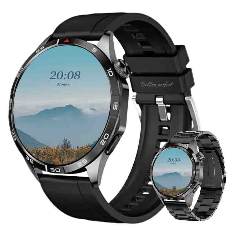 s-zoom.file_-861.jpg Men's Black Smartwatch Android & iOS Compatible 1.43" HD Dual-Strap Fitness - Image 1