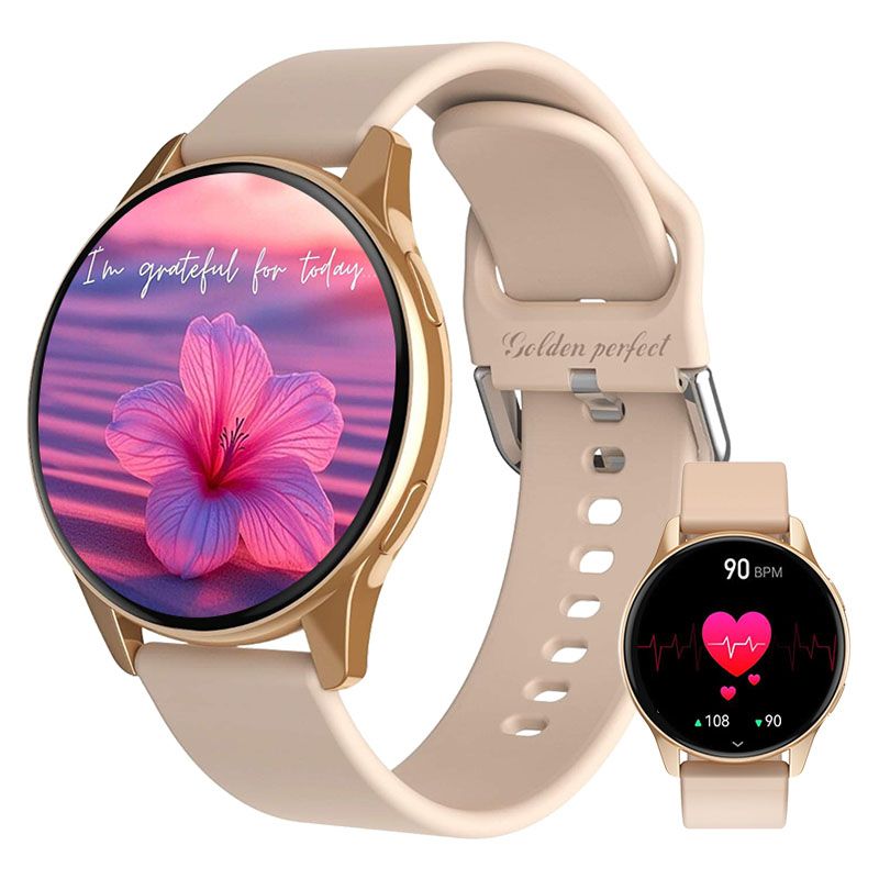s-zoom.file_-870.jpg Golden Perfect Women's Smartwatch with Pink Strap Fitness Tracker - Image 1