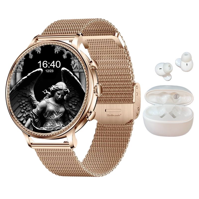 s-zoom.file_-880.jpg Romantic Rose Gold Smartwatch for Women Gift Set Bluetooth Earphones 1.39" - Image 1