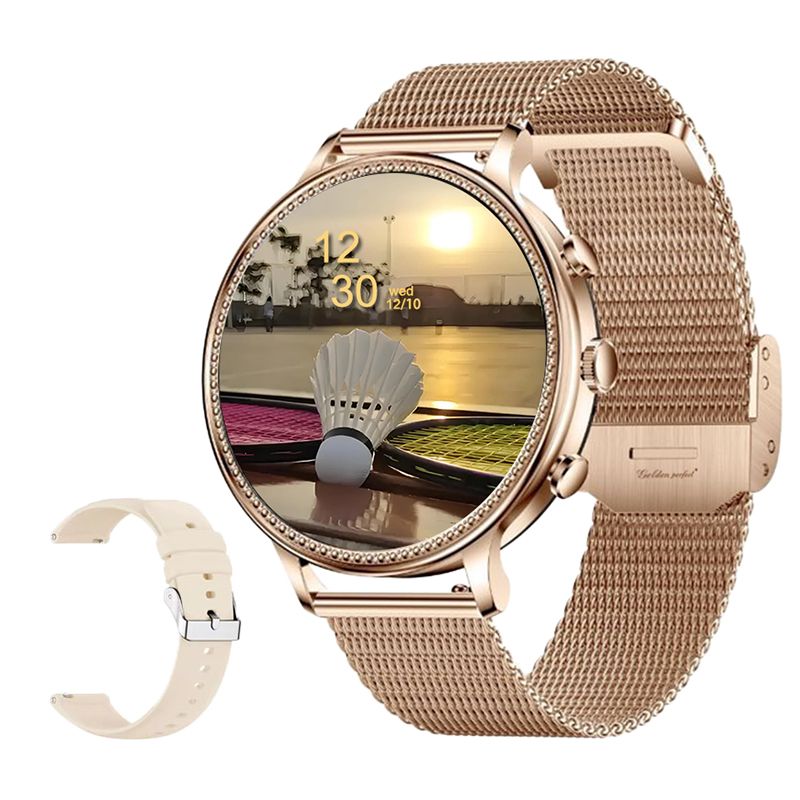 s-zoom.file_-882.jpg Perfect Gift Smartwatch for Women 1.39" HD Rose Gold Dual Strap Best Gift - Image 1