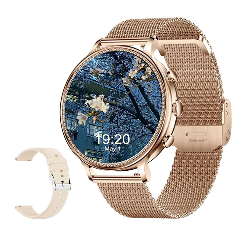 s-zoom.file_-890.jpg Office-Ready Rose Gold Smartwatch for Women 1.39" HD Dual Strap Elegance - Image 1