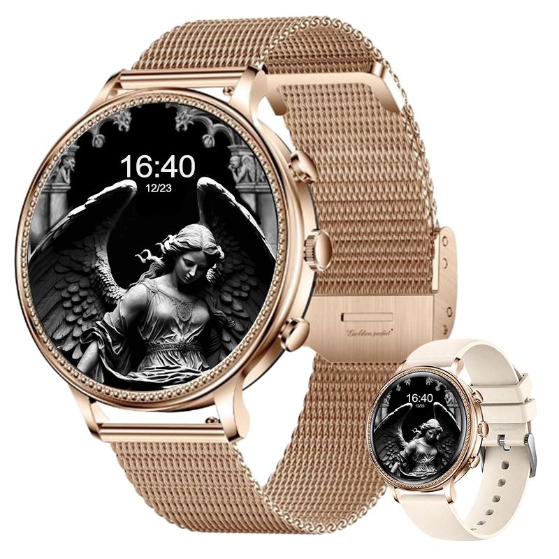 s-zoom.file_-899.jpg Smartwatch for Women 1.39" HD Rose Gold 100+ Sports Dual Strap - Image 1