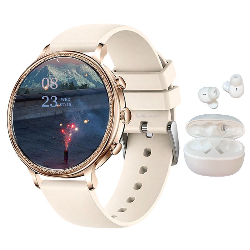 s-zoom.file_-904.jpg 1.39" Rose Gold Women's Smartwatch with 110+ Sports & Wireless Earphones - Image 1