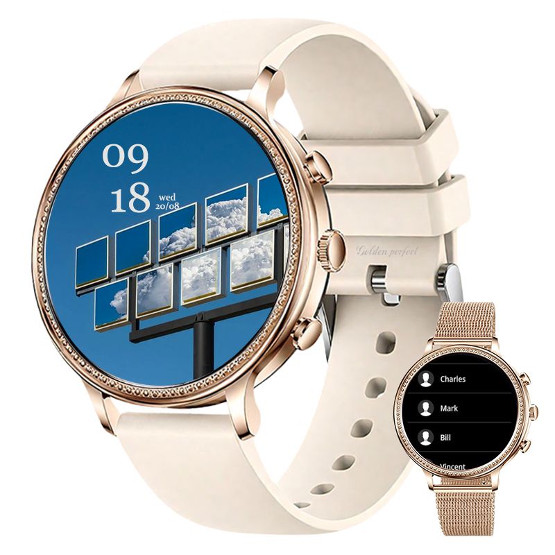 s-zoom.file_-909.jpg Smartwatch for Women 1.39" Rose Gold Round 110+ Sports Fitness Dual Strap - Image 1