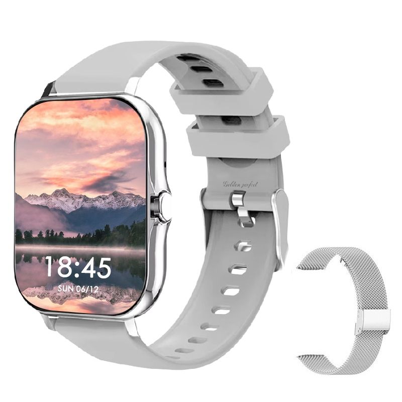 s-zoom.file_-920.jpg Android & iOS Compatible 1.83" Silver Square Men's Smartwatch Dual Straps - Image 1