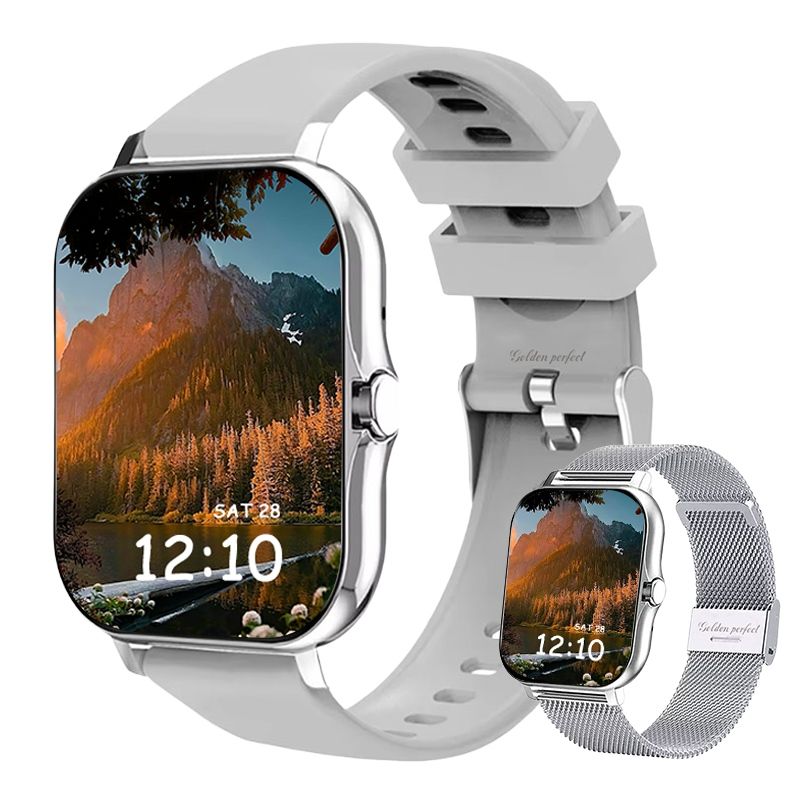 s-zoom.file_-922.jpg Android & iOS Compatible Square Frame 1.83" Silver Men's Smartwatch - Image 1