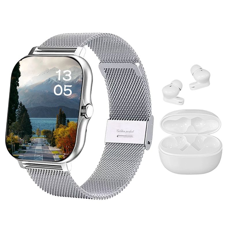 s-zoom.file_-925.jpg Smartwatch 1.83" Dual Strap & Bluetooth Earphones Gift Set for Women - Image 1