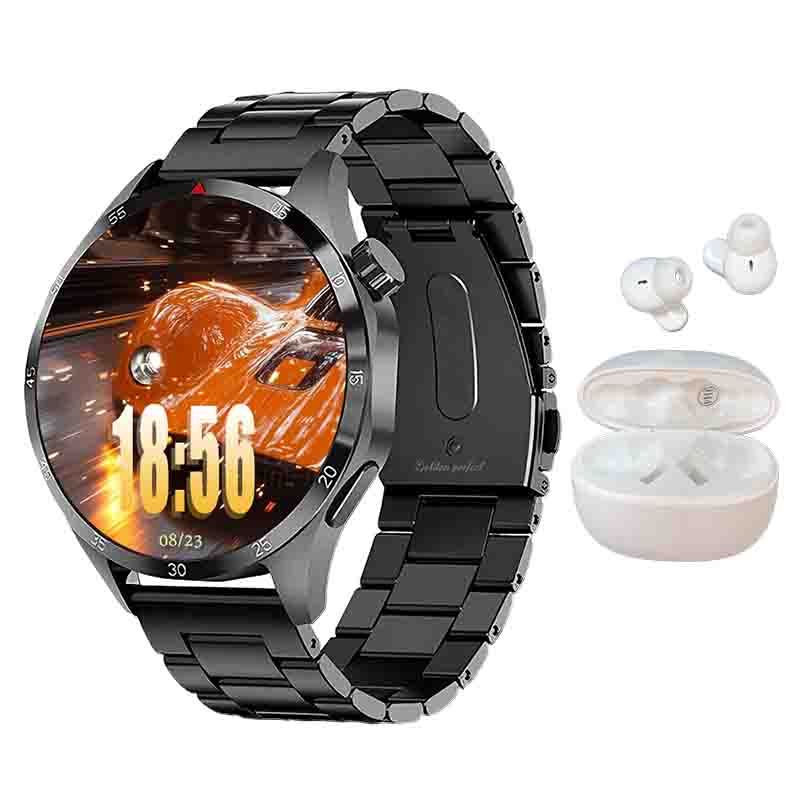s-zoom.file_-935.jpg Black Men's Smartwatch & Bluetooth Earphones Tech Dual Strap 120+ Sports - Image 1