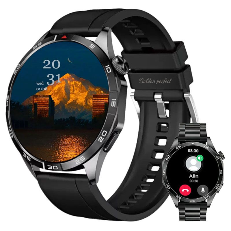 s-zoom.file_-956.jpg Golden Perfect Men's Smartwatch | Dual Straps,Fitness,Running & Daily Use, - Image 1