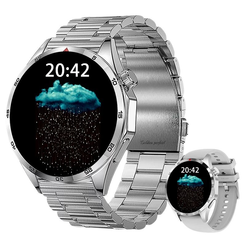 s-zoom.file_-958.jpg Rare Silver Smartwatch for Men 1.43" HD Round Dual Strap Design - Image 1