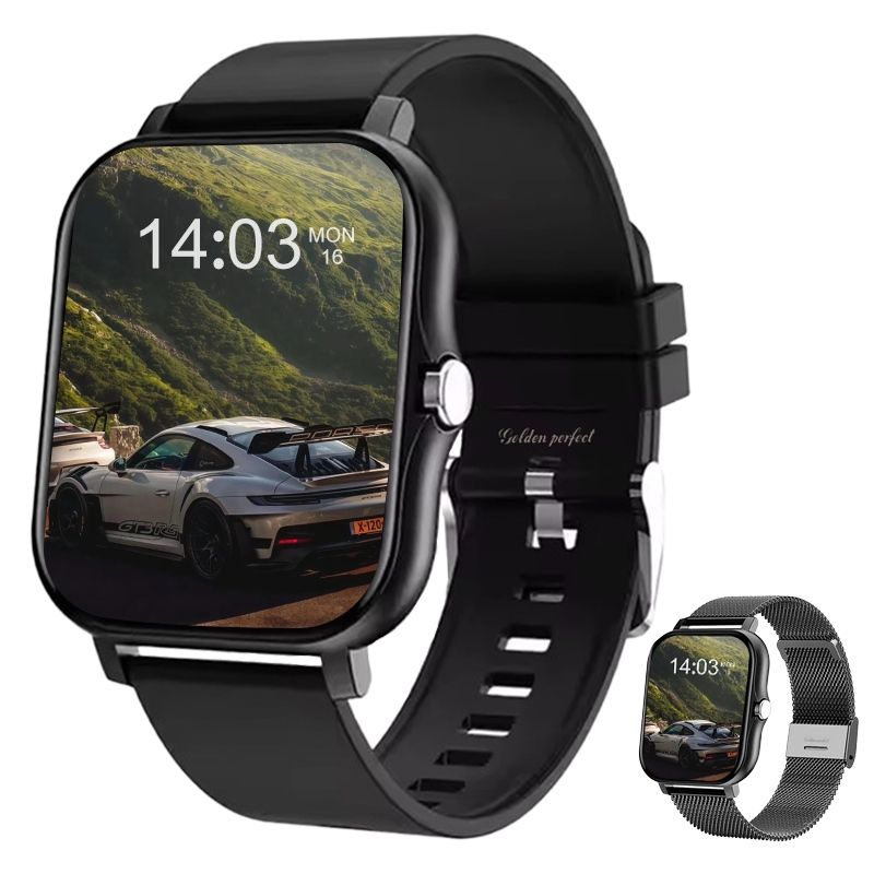 s-zoom.file_-992.jpg Black Dual Strap Sports Smartwatch for Men 1.83" HD Fitness 120+ Modes - Image 1